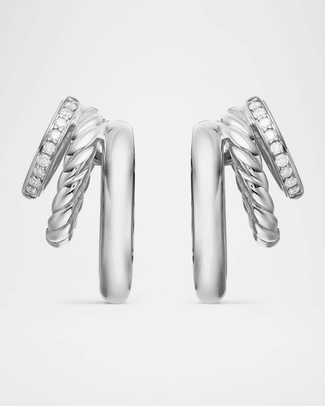 DY Mercer 3-Row Hoop Earrings with Diamonds in Silver, 21mm